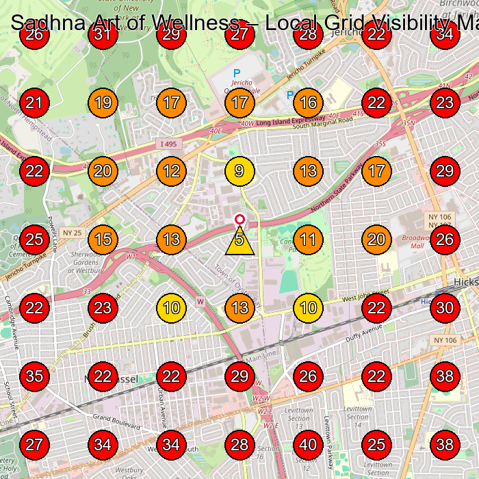 Sadhna Art of Wellness GeoGrid visibility map for Medical Spa in Jericho